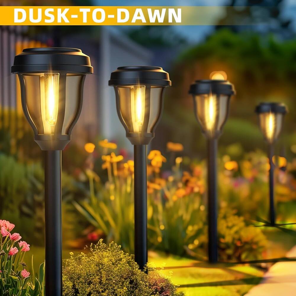 Left. MOSZAR LLC - 12 Pack Solar Lights Outdoor, Solar Pathway Lights Auto On/Off Waterproof - White.