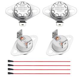 Unique Bargains - 2pcs KSD301 Thermostat 170°C/338°F 20A Normally Closed N.C Adjust Snap Disc Temp Switch with Terminal Wire Ceramic - Silver