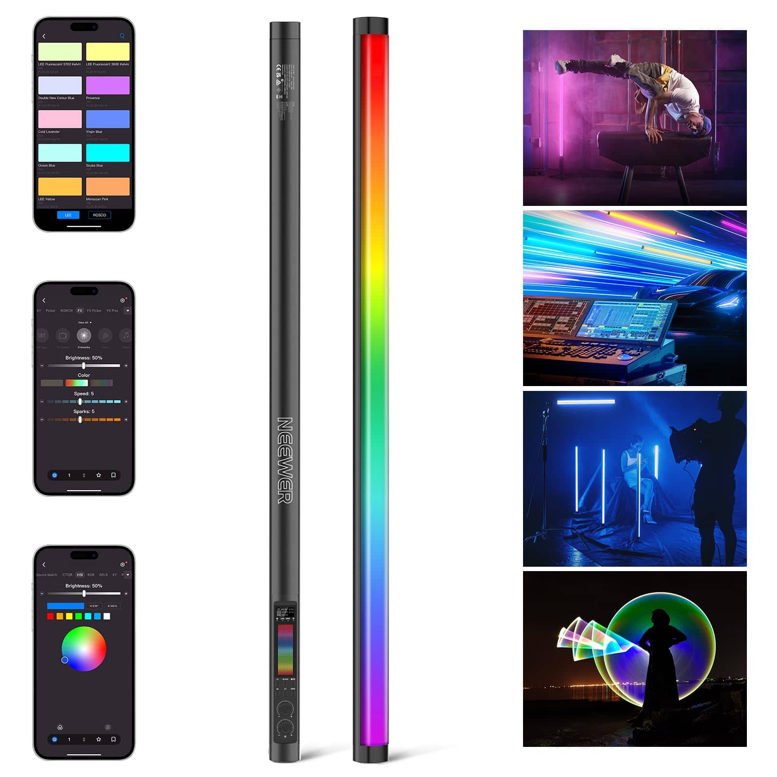 Neewer - 30W RGBWW Tube Light, CRI97/TLCI98, APP/2.4G/DMX Control, TL90C
