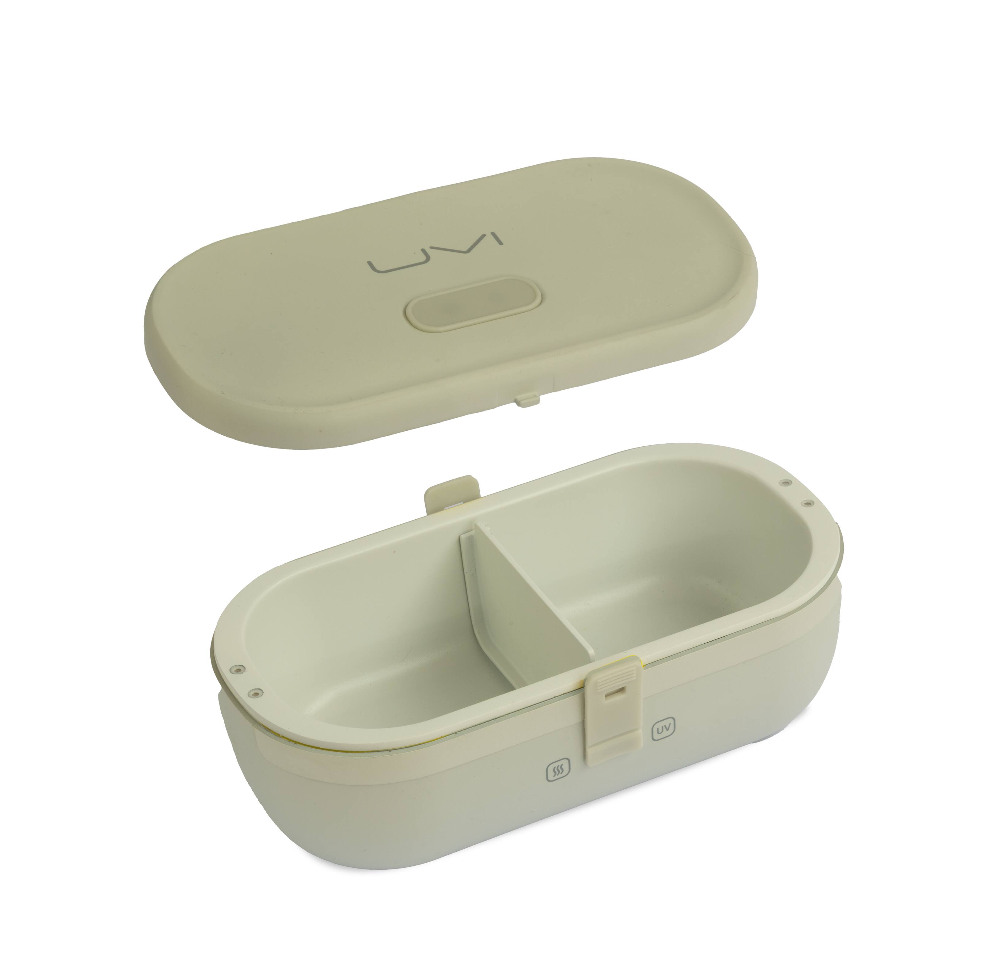 Angle. UVI - UVI Plus Lunchbox - Portable Self-Heating Lunch Box with UV Sanitizer & USB-C Charging - Pearl.