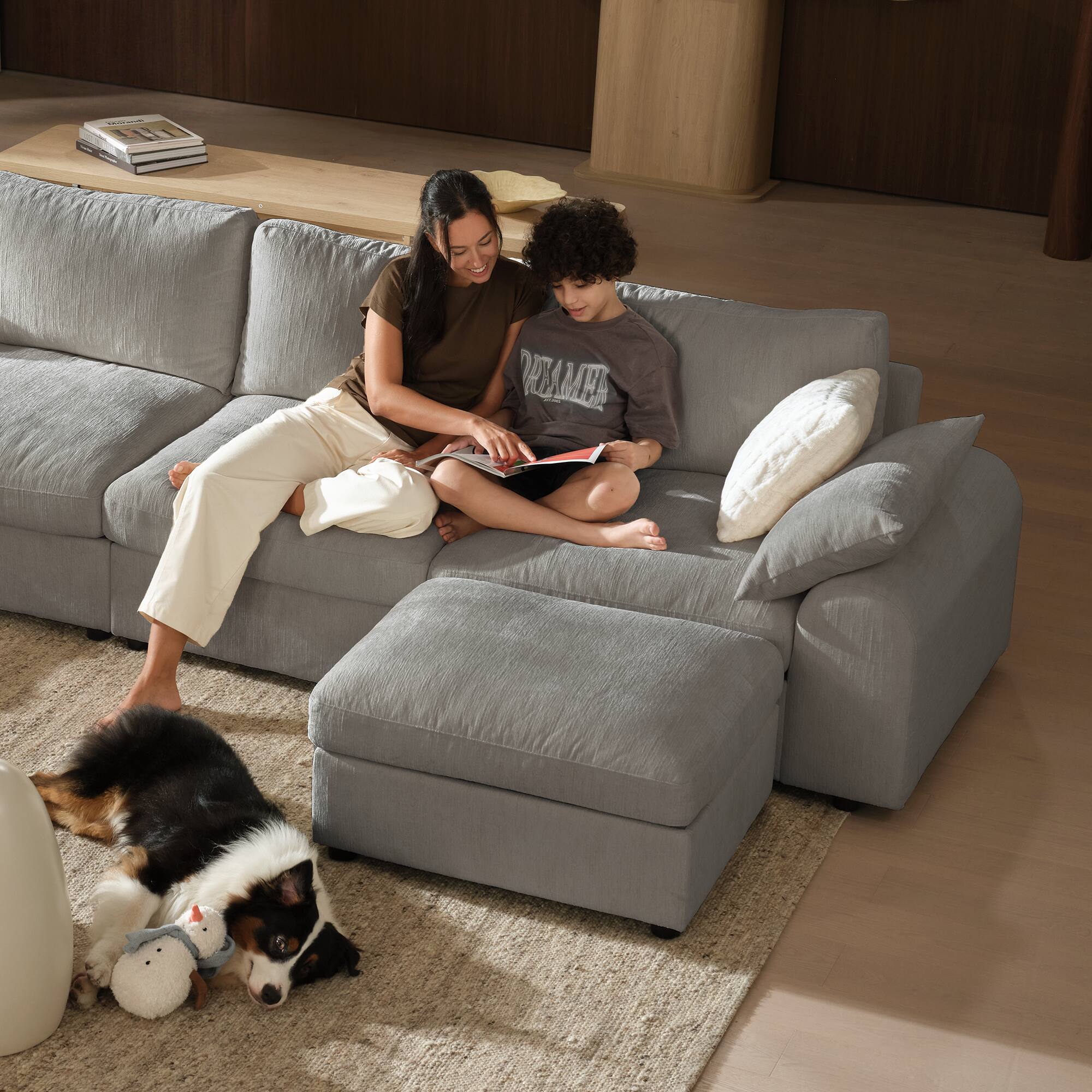 Alt View 4. ModernMate - Chenille Cloud Modular Sectional, Down-Blend Cushions, Tool-Free Assembly, Machine-Washable Covers - Gray.