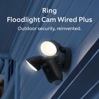Ring Floodlight Cam Plus Outdoor Wired 1080p Surveillance Camera Black - Save $30 – Stop Intruders Before They Strike