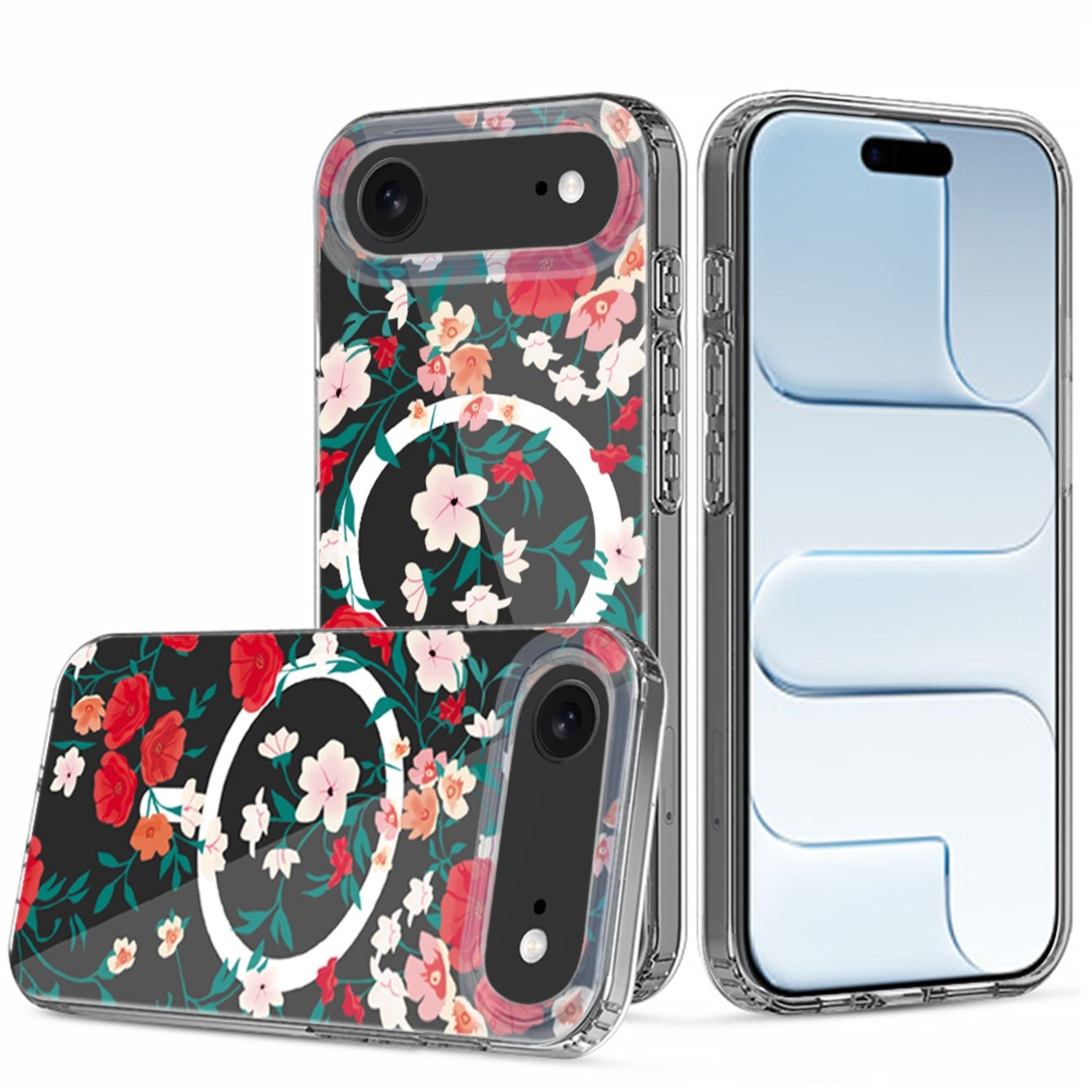Kitcheniva - Floral Design Hybrid Phone Case With Tempered Glass For iPhone Air - Multicolor