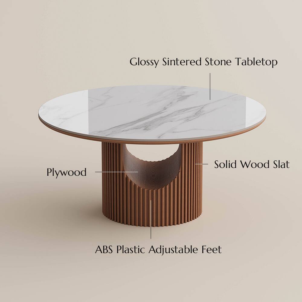 Glossy Sintered Stone Tabletop  
Plywood  
Solid Wood Slat  
ABS Plastic Adjustable Feet
