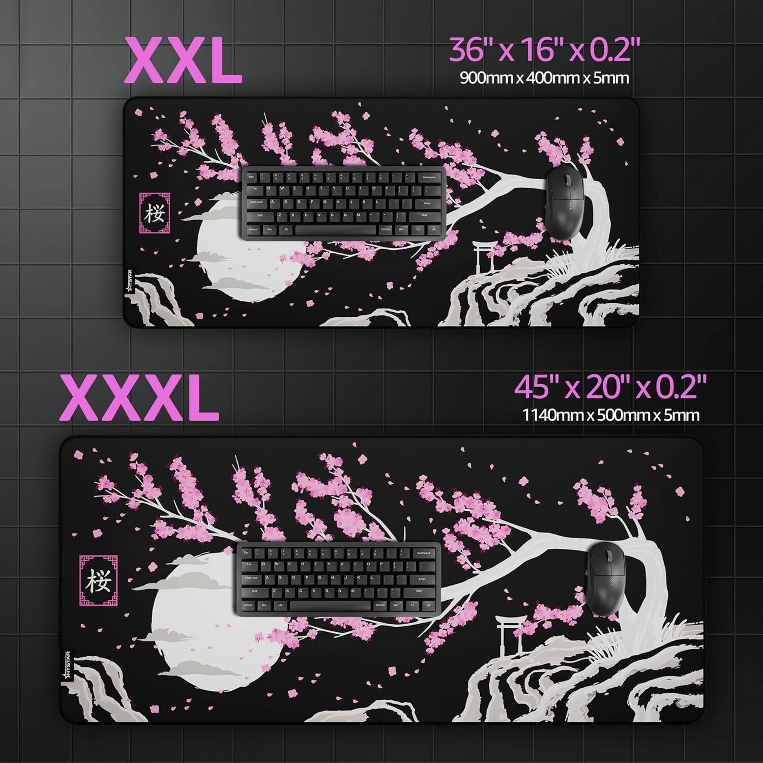 XXL  
36" x 16" x 0.2"  
900mm x 400mm x 5mm  

XXXL  
45" x 20" x 0.2"  
1140mm x 500mm x 5mm
