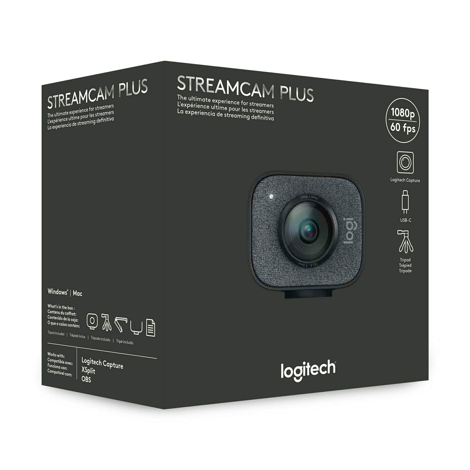 Logitech StreamCam Plus 1080P HD 60fps USB C Webcam(Graphite) with