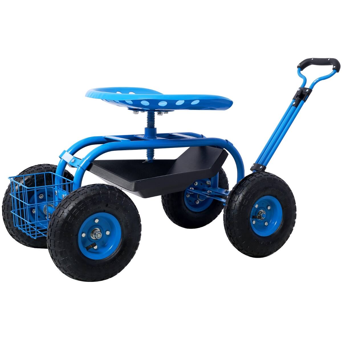 Angle. Loheer - Loheer Rolling Garden Scooter with Wheels 360 Degree Swivel Seat Blue Steel Tool Cart.