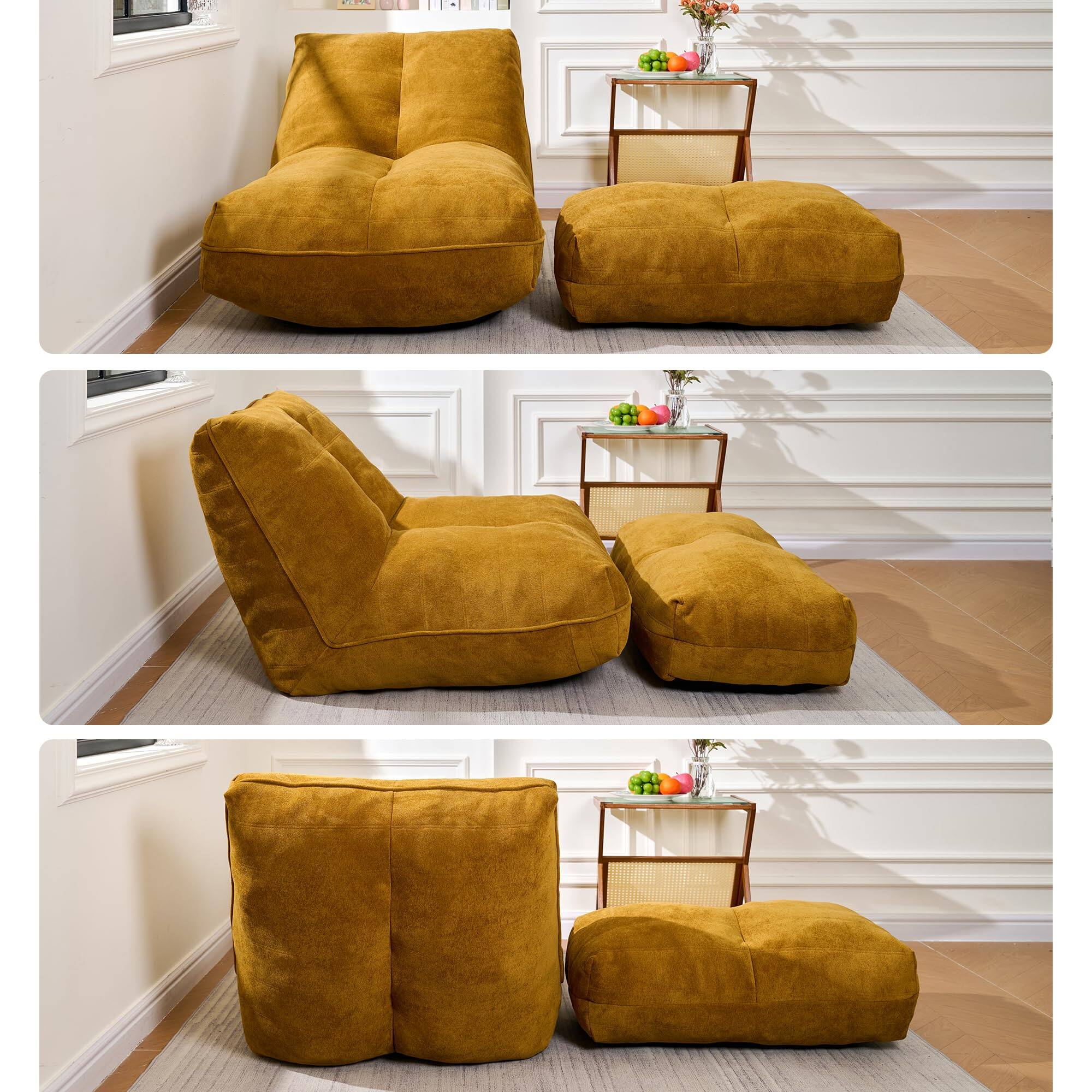 Alt View 6. JETRANSPORT - Bean Bag Chair With Ottoman Comfy Sofa Memory Foam Lazy Beanbag Footstool Fireside Couch For Living Room - Blue Gray.