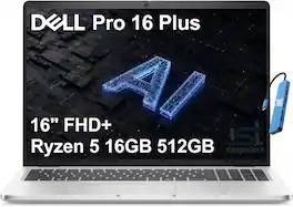 Dell - Refurbished Excellent - Upgraded - Pro 16 Plus PB16255 16" FHD+ Business Laptop - AMD Ryzen 5 220 2025 - 16GB RAM - 512GB SSD - WIFI 7 - Windows 11 Pro - Platinum Silver