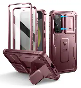 dexnor - for Samsung Galaxy S24 Plus Case with Built-in Slide Camera Cover & Screen Protector & Kickstand - Maroon Red