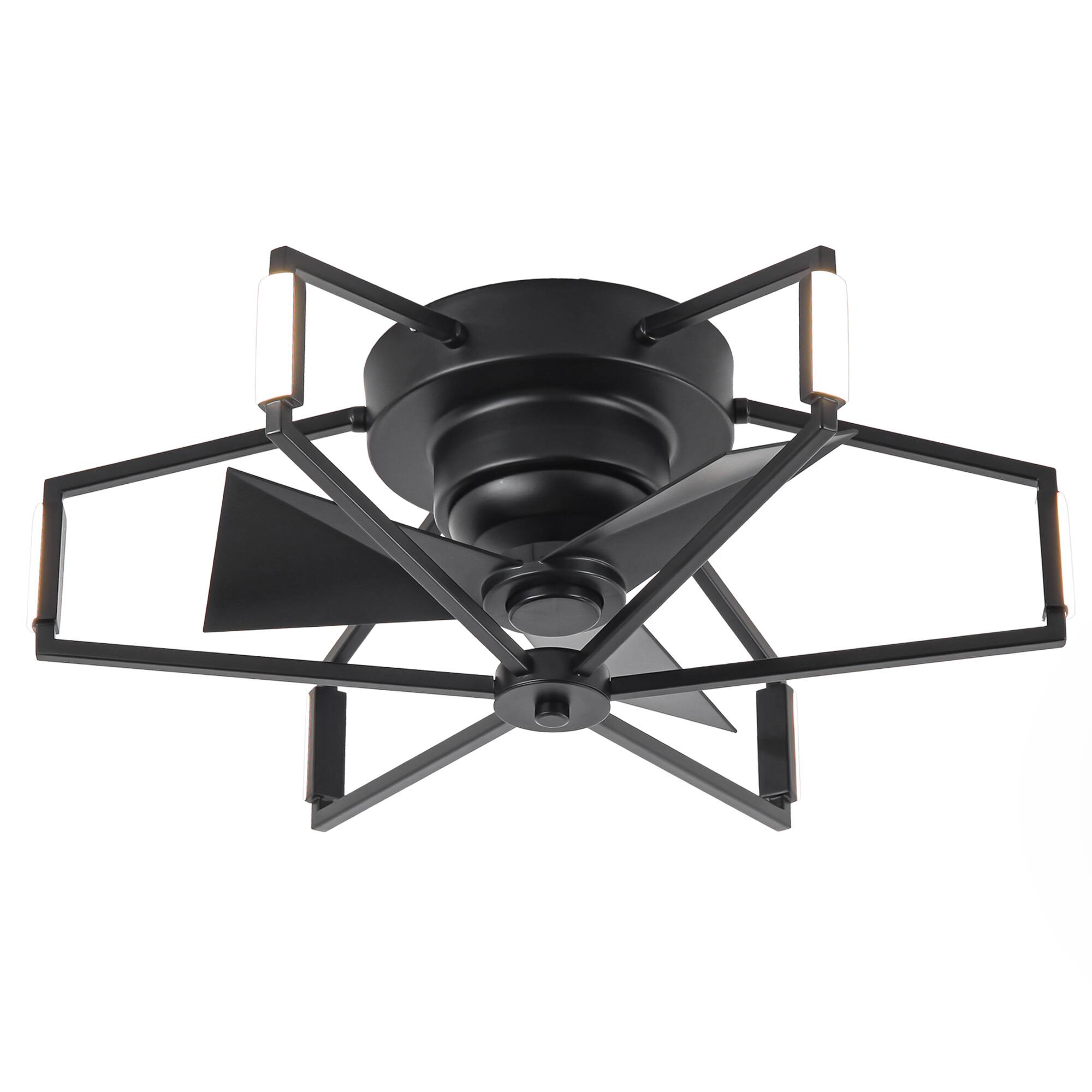 Alt View 2. Parrot Uncle - 21" Modern Black Unique Low Profile Caged Ceiling Fan with Light and Remote - Black.
