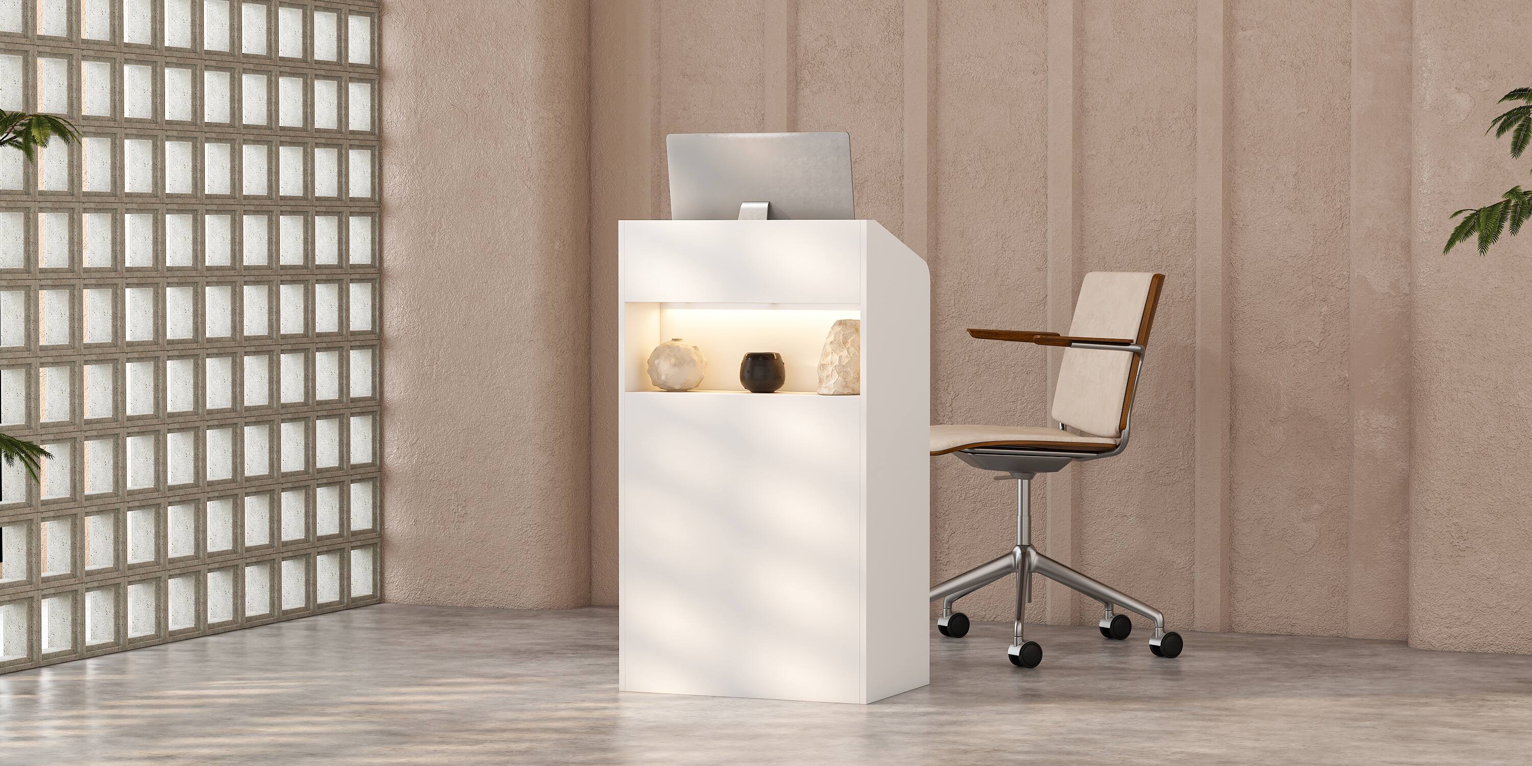 Alt View 8. Famapy - Small Reception Desk with LED Light, White Podium Stand for Salon, Modern Checkout Counter for Small Business. - White.