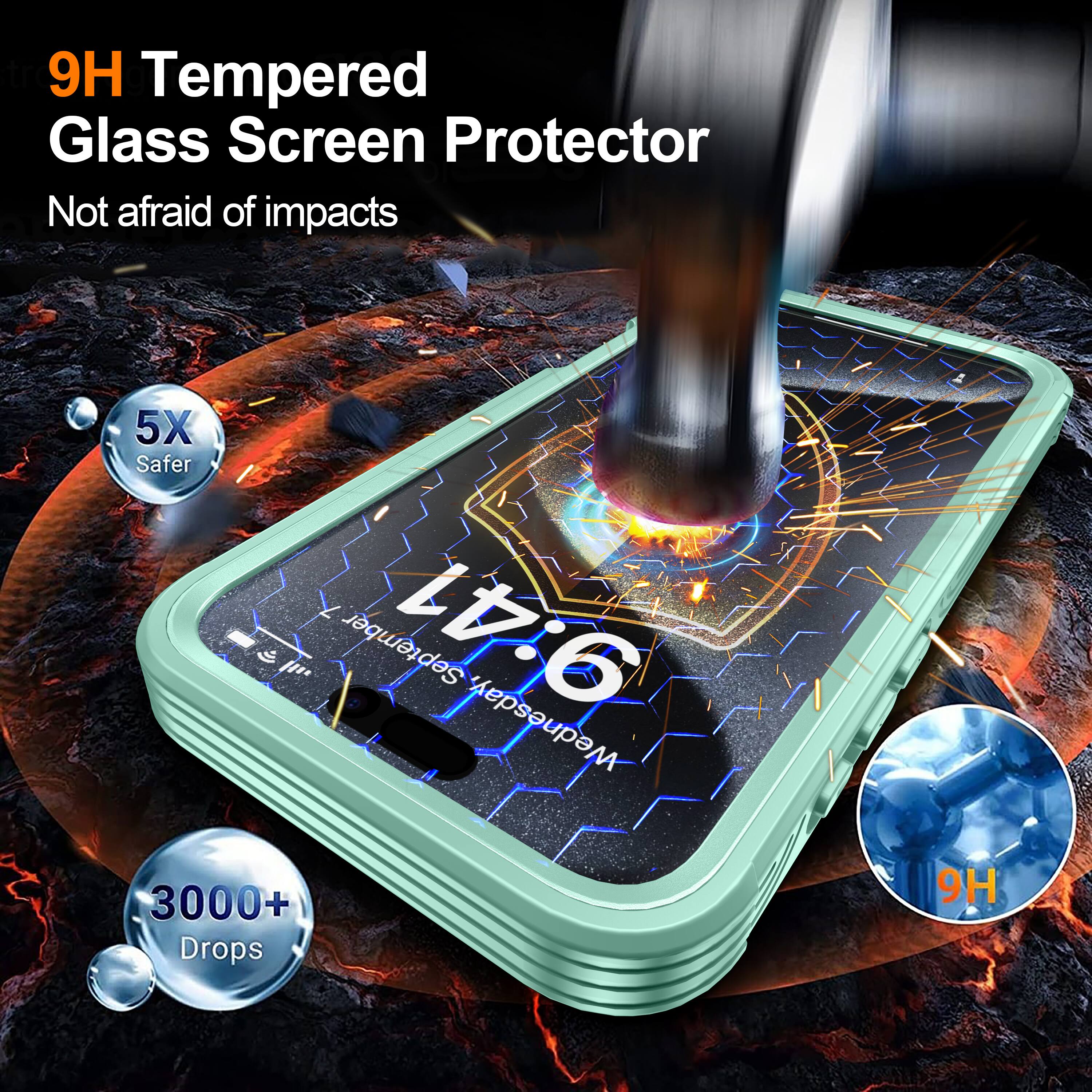 9H Tempered Glass Screen Protector  
Not afraid of impacts  
5X Safer  
3000+ Drops  
9H