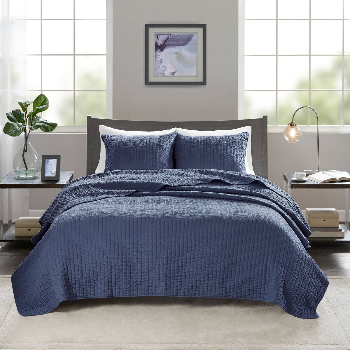 Back. TinyHomie - 3 Piece Quilt Set Navy Full/Queen - Navy.