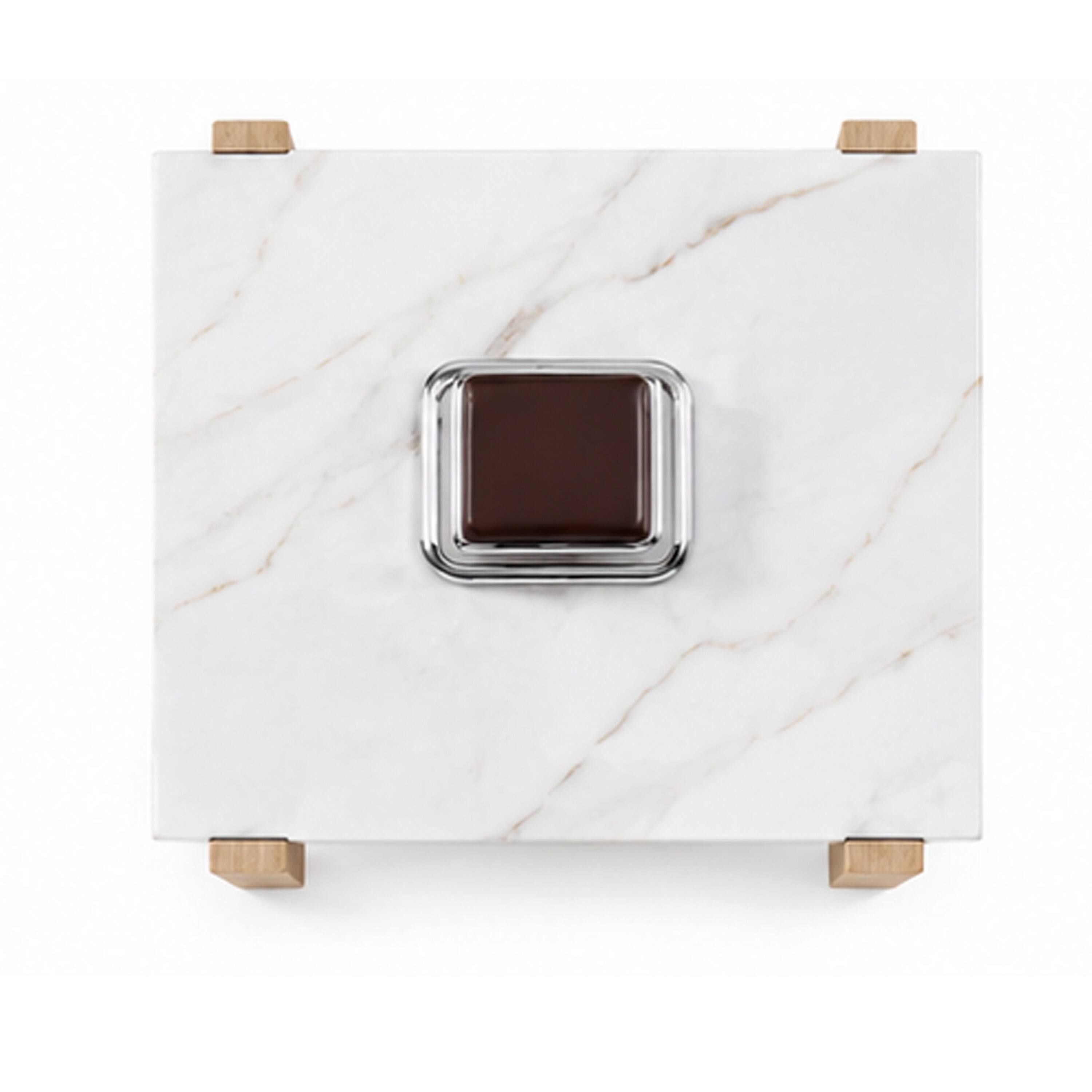 Alt View 2. Manhattan Lane - Sane Side End Table, 24 Inch Faux Marble Top with Shelf - White, Natural Brown.