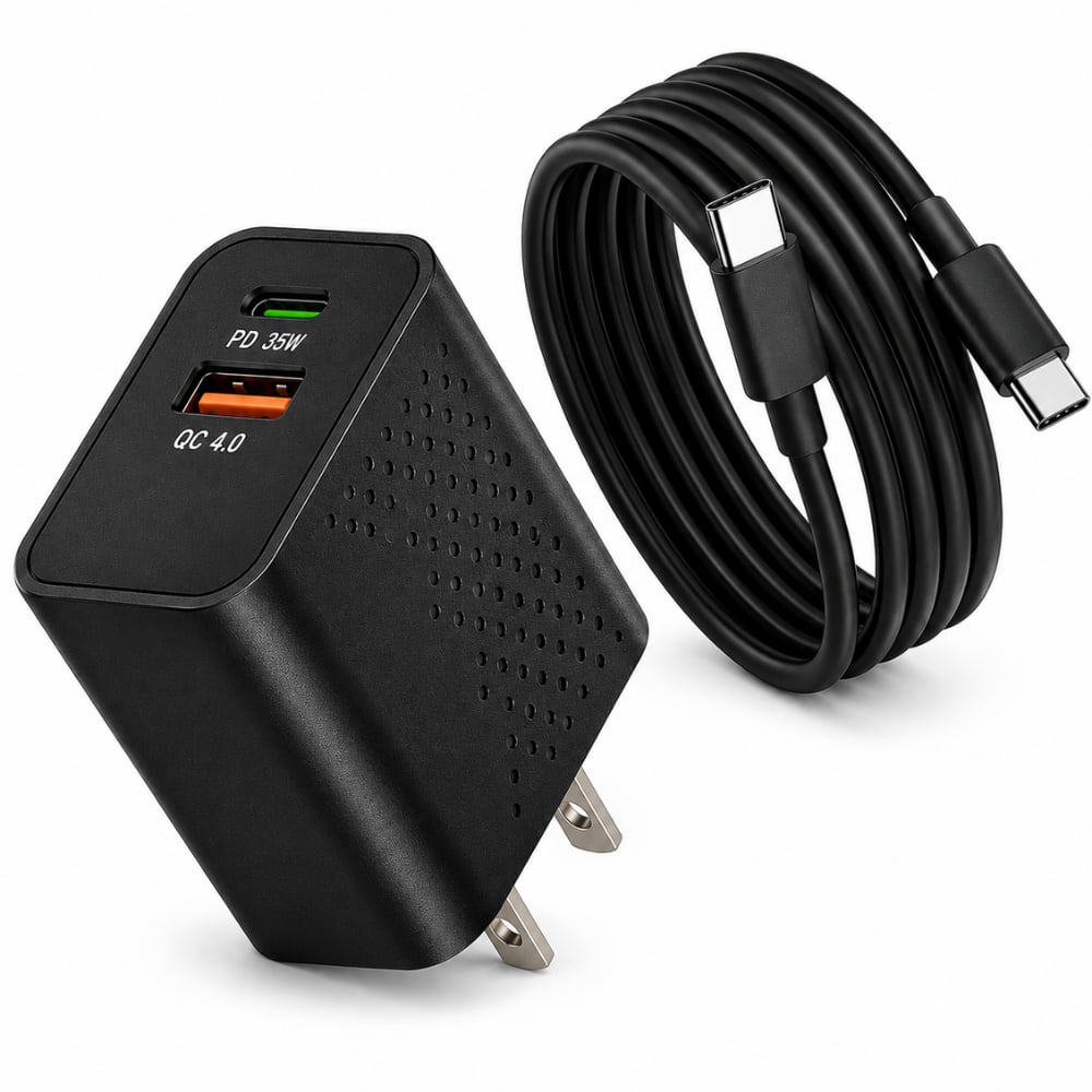 Qixxronics - Fast Charging USB-C Charger 35W with 3FT Type-C to Type-C Cable for USBC Phones, Tablet, iPad,TypeC Devices - Black