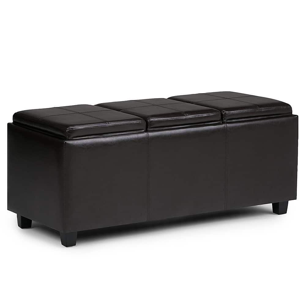 Front. Simpli Home - Avalon Rectangular Ottoman With Inner Storage - Tanner's Brown.