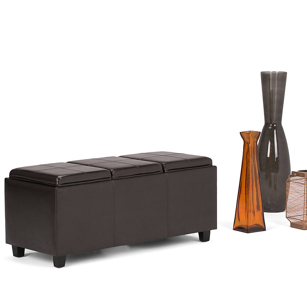Left. Simpli Home - Avalon Rectangular Ottoman With Inner Storage - Tanner's Brown.
