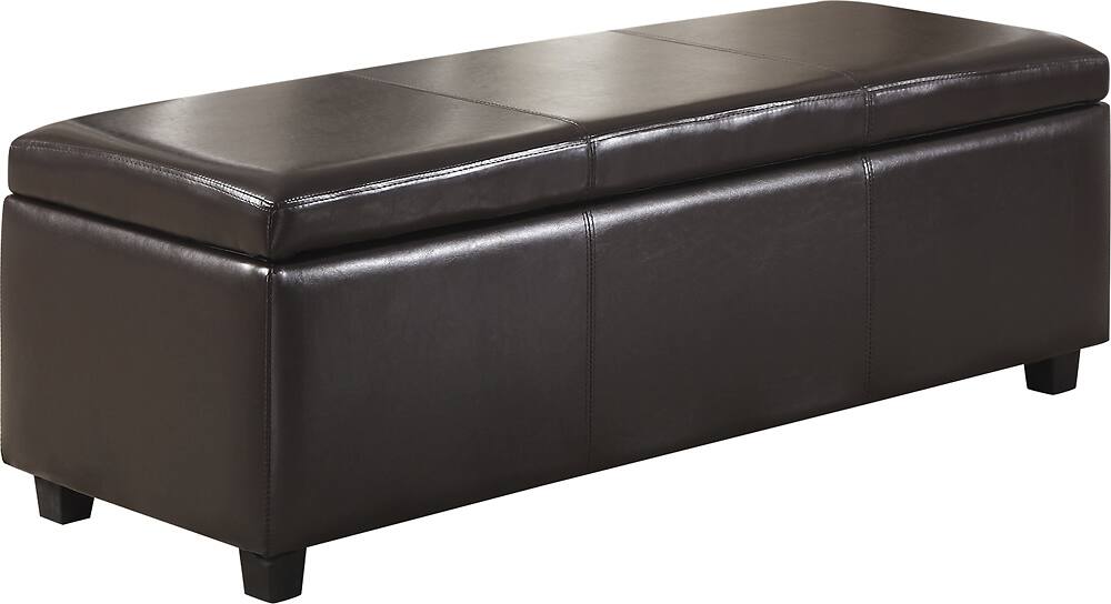 Angle. Simpli Home - Avalon Rectangular Polyurethane Faux Leather Ottoman With Inner Storage - Tanner's Brown.