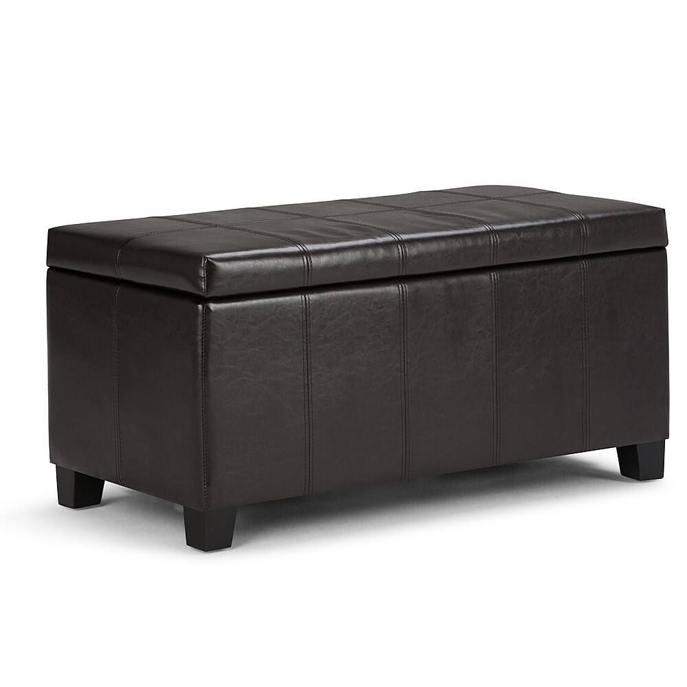 Front. Simpli Home - Dover Rectangular Ottoman With Inner Storage - Tanned Brown.