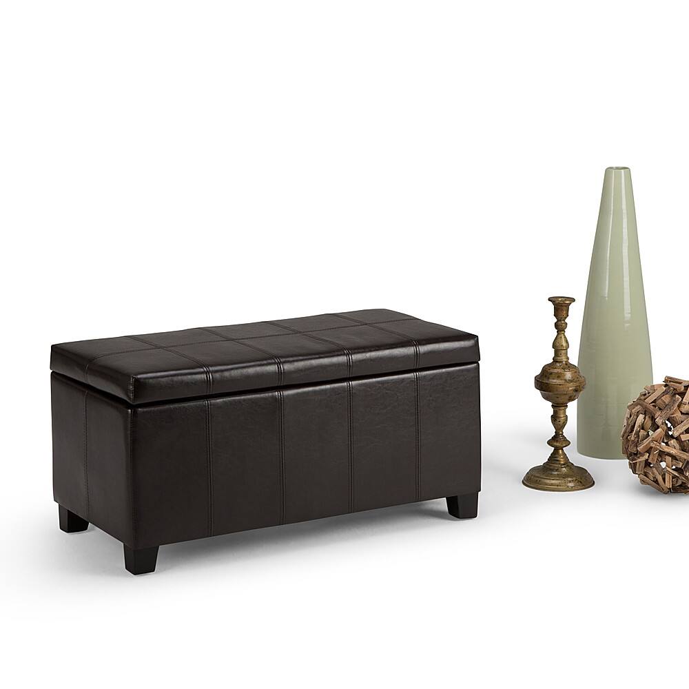 Left. Simpli Home - Dover Rectangular Ottoman With Inner Storage - Tanned Brown.