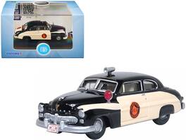 1949 Mercury Monarch Police "Florida Highway Patrol" 1/87 (HO) Scale Diecast Model Car by Oxford Diecast - Black And White