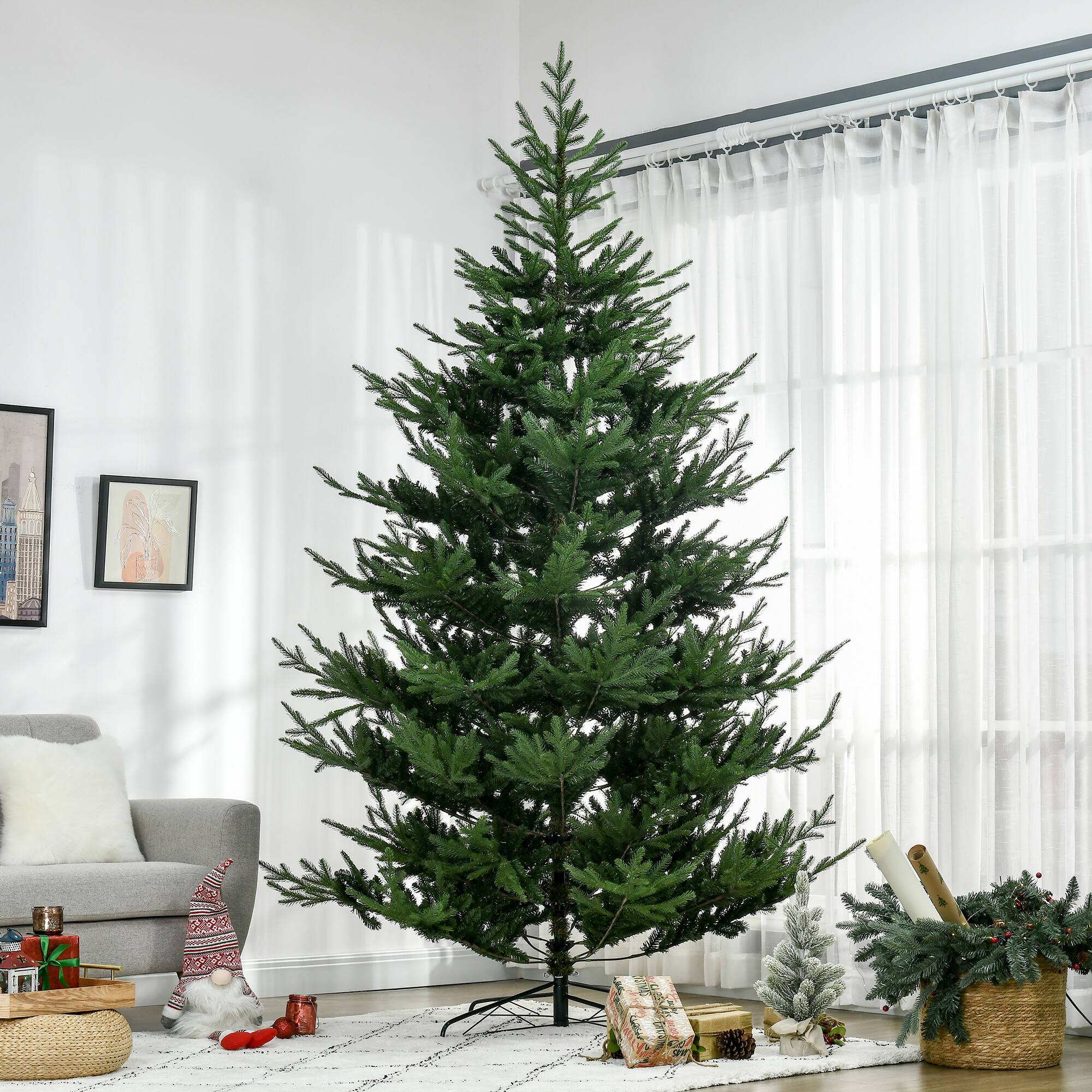 Alt View 1. Homcom - Nordic Pine Hinged Artificial Christmas Tree, 1939 Realistic Branches Steel Base - Green.
