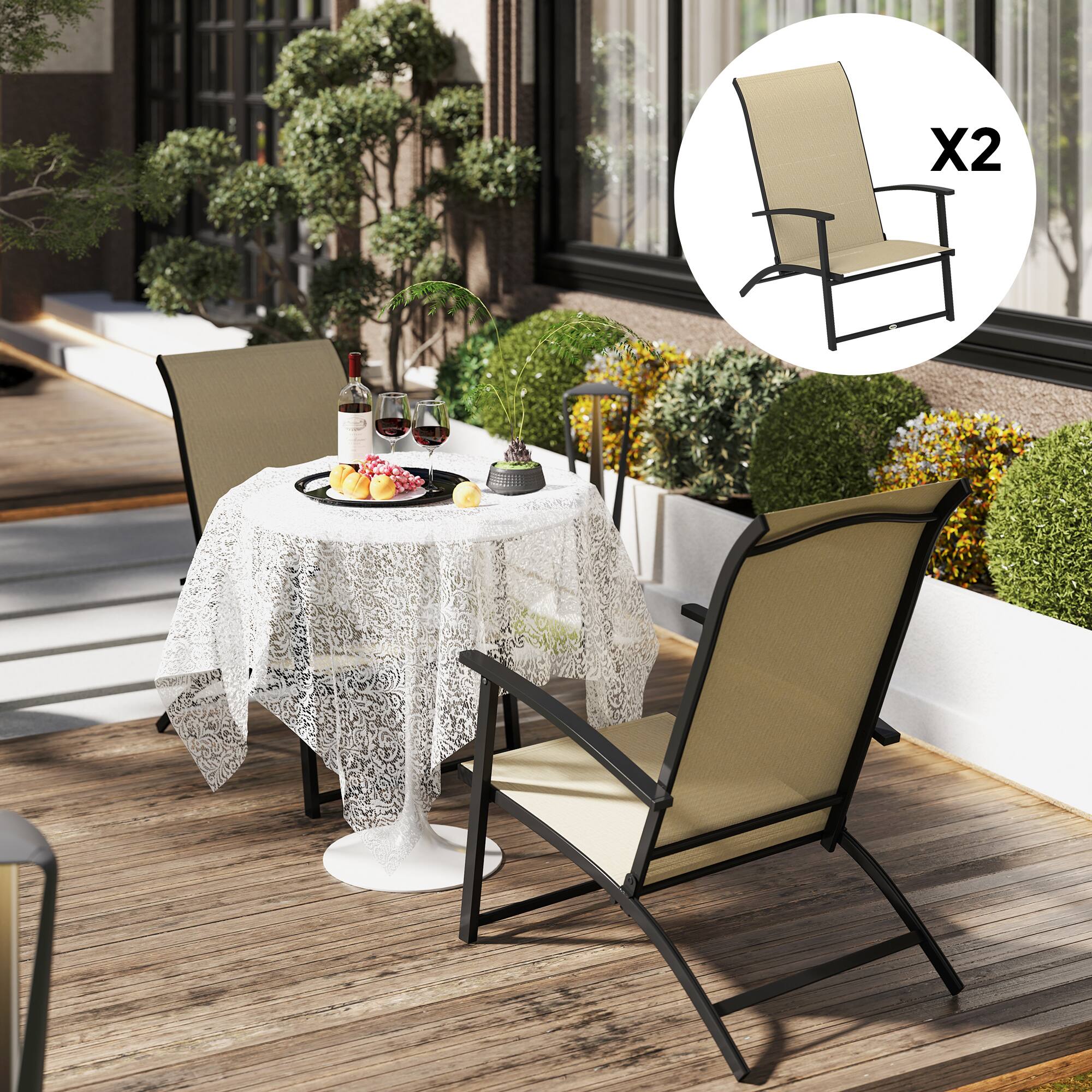Alt View 1. Outsunny - of 2 Outdoor Dining Chairs with High Back, Armrests, Folding Patio Chairs for Patio, Lawn - Beige.