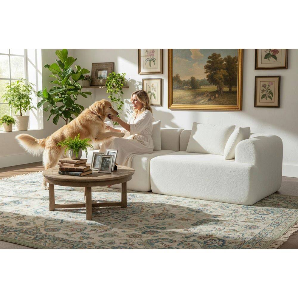 Angle. Kadyn - 96" Full-Foam Modular Sectional Sofa, 2-Piece Boucle Cloud Couch, Compressed Shipping - White.