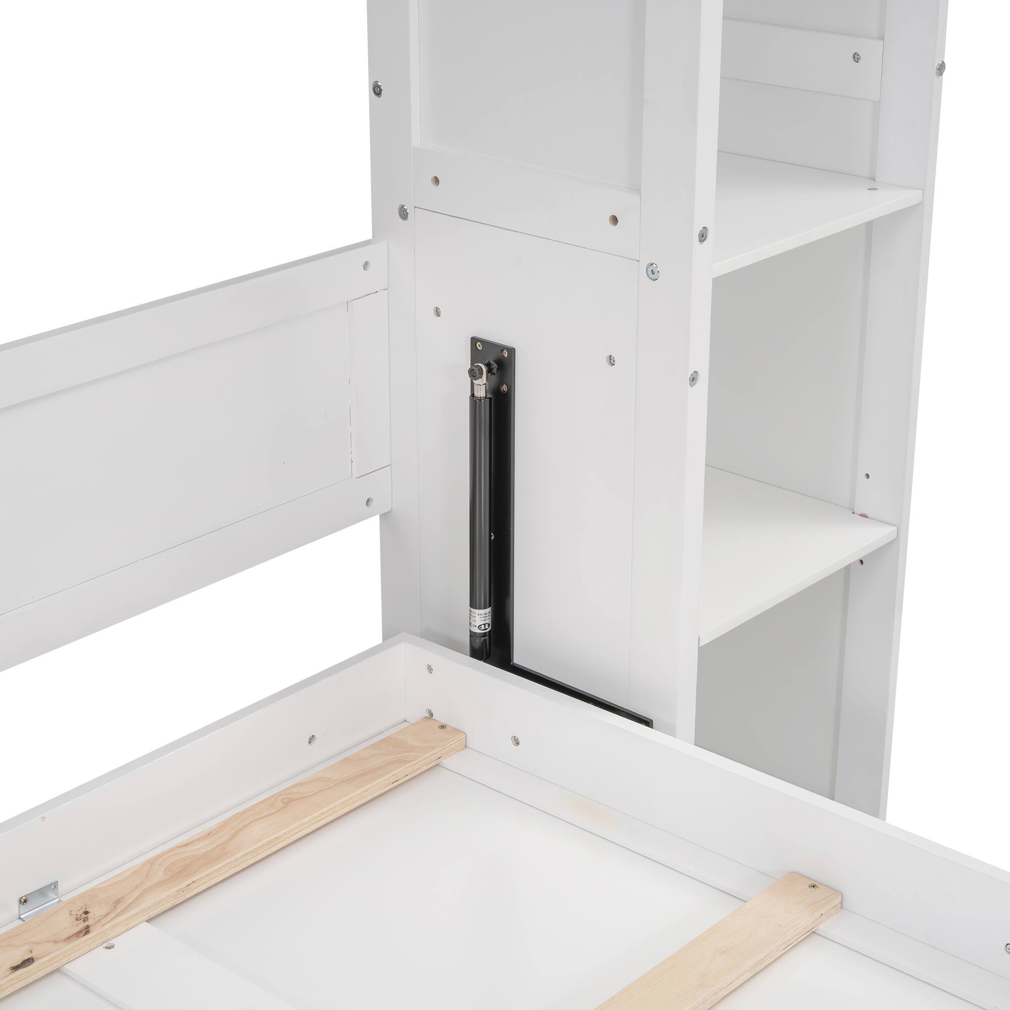 Alt View 9. Tiramisubest - Full Size White Murphy Bed with Shelves & LED Lights, Solid Wood+MDF, Space-Saving - White.