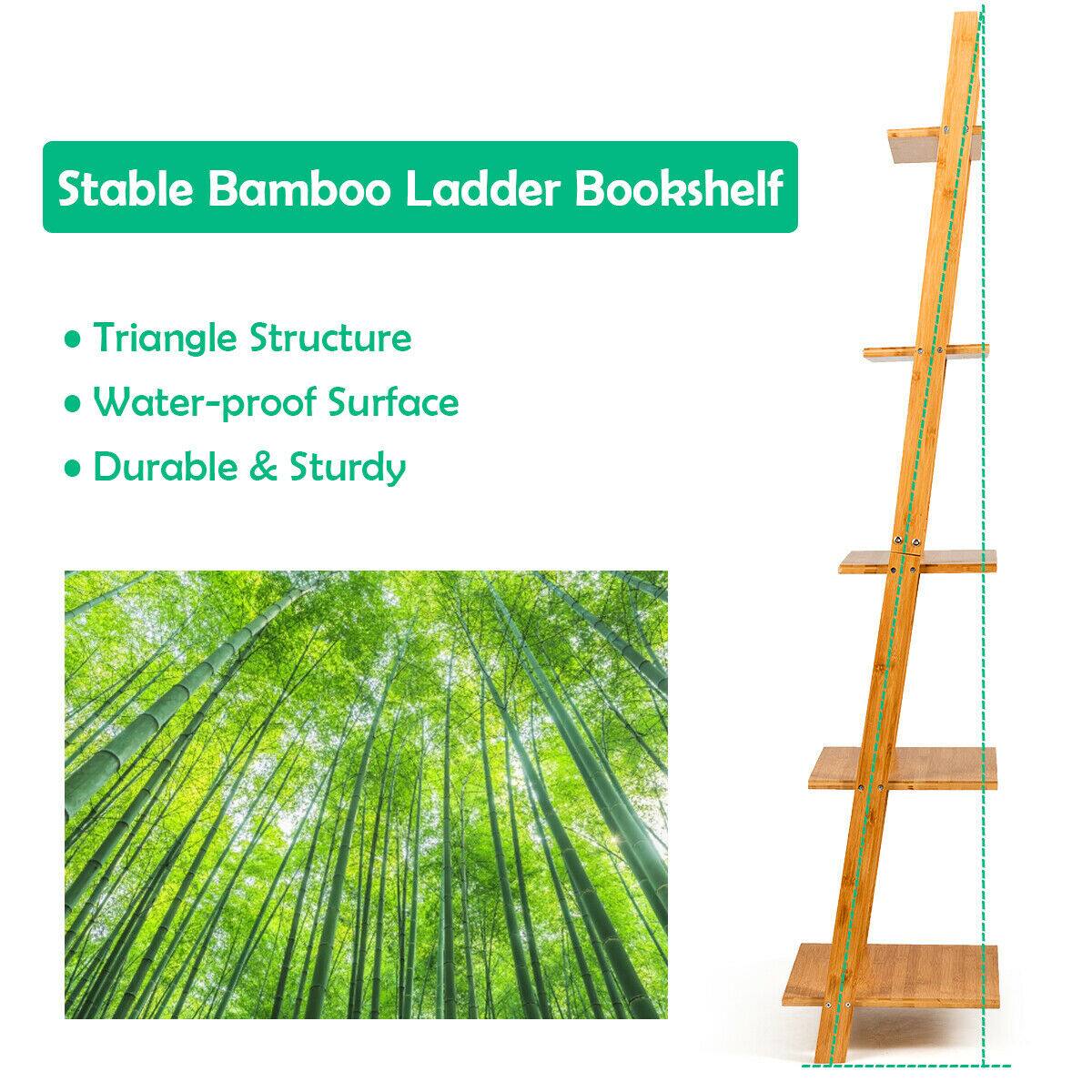 Stable Bamboo Ladder Bookshelf: Triangle Structure, Water-proof Surface, Durable & Sturdy