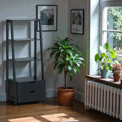 Front. Hivvago - Modern 4-Shelf Ladder Bookcase with Dual Drawers for Home and Office - Black.