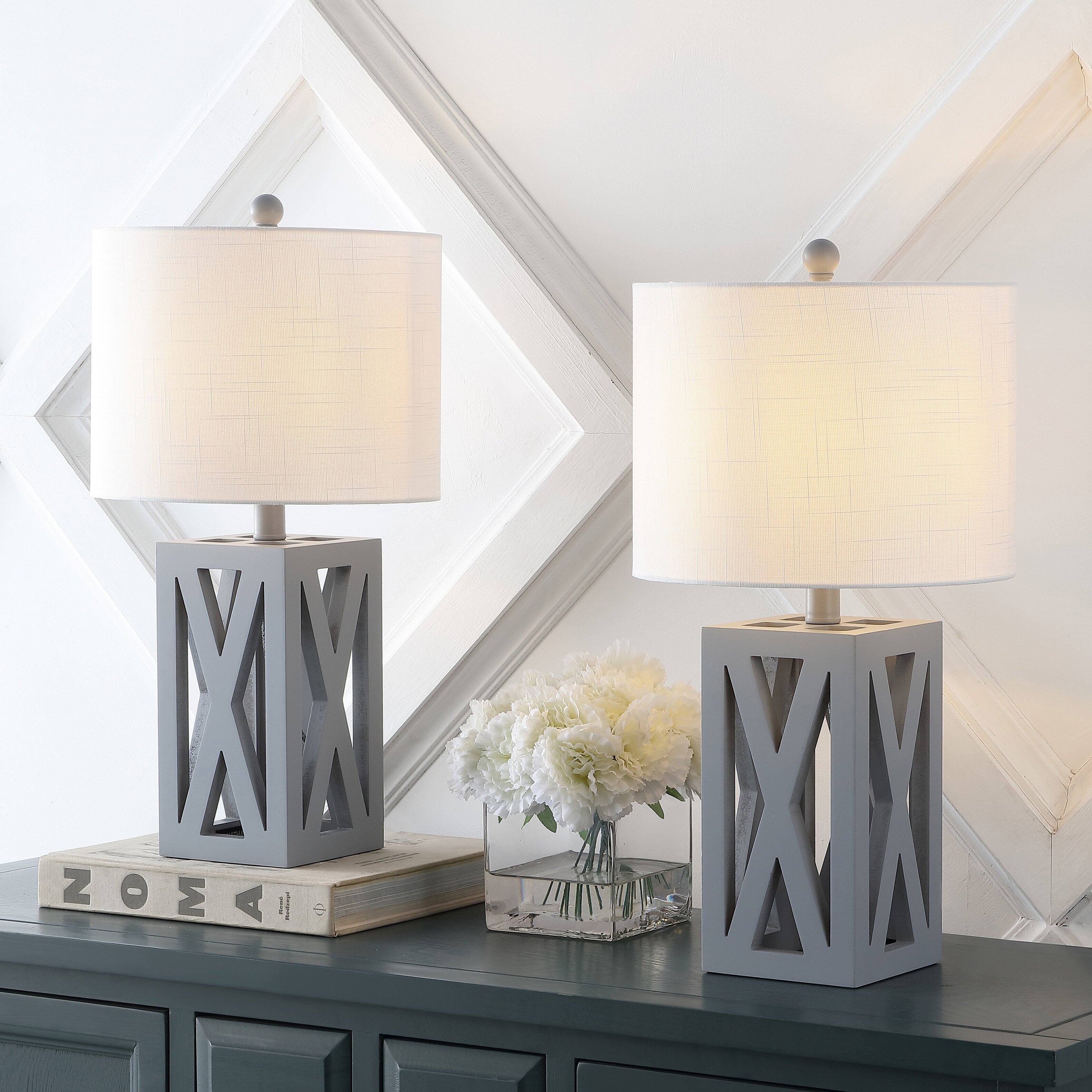 Alt View 1. Jonathan Y - Stewart 21.5" Farmhouse Wood LED Table Lamp, Gray (Set of 2) - Gray.