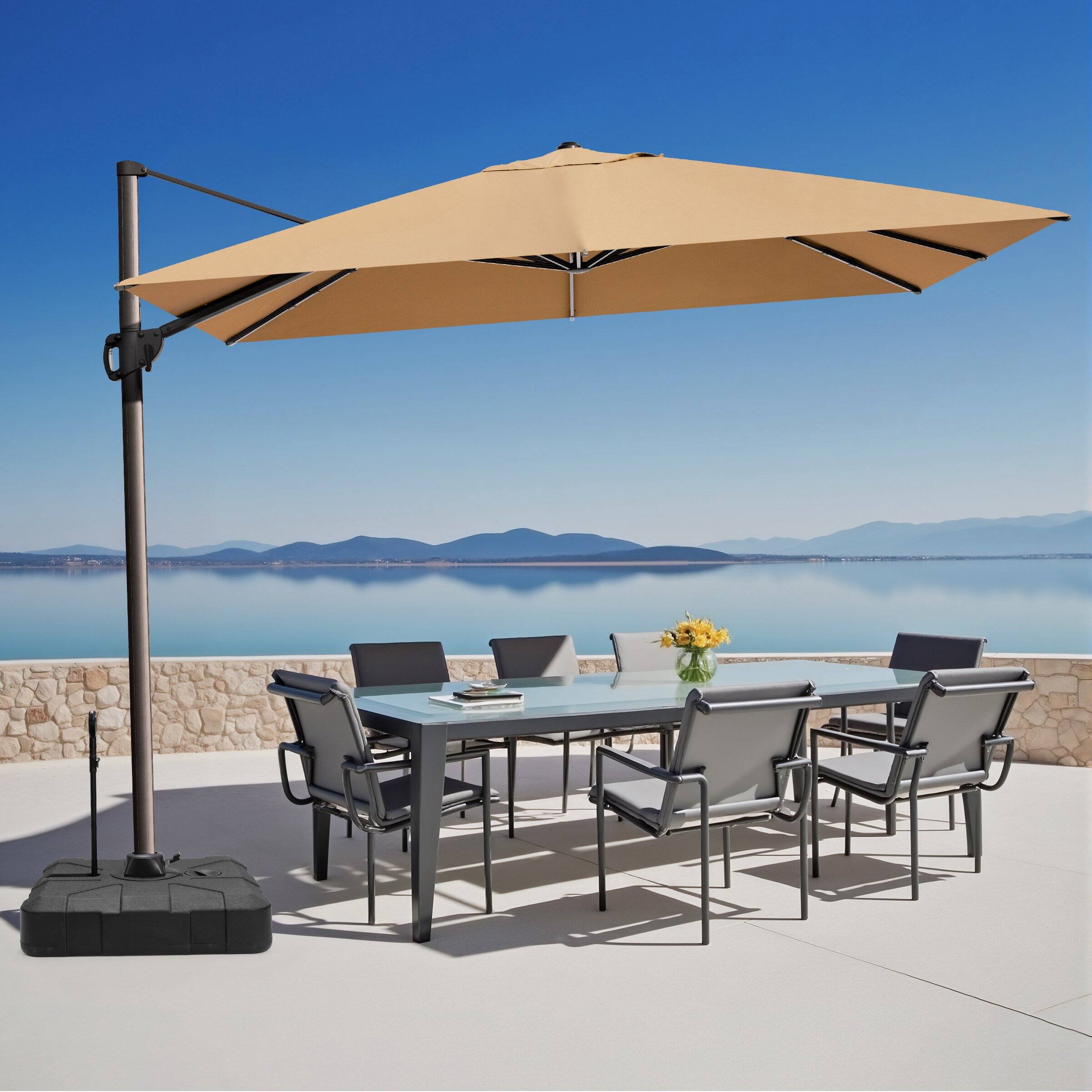 Angle. Crestlive Products - Crestlive Products 12-ft Aluminum Tan Slide-tilt Cantilever Patio Umbrella with base - Brown.