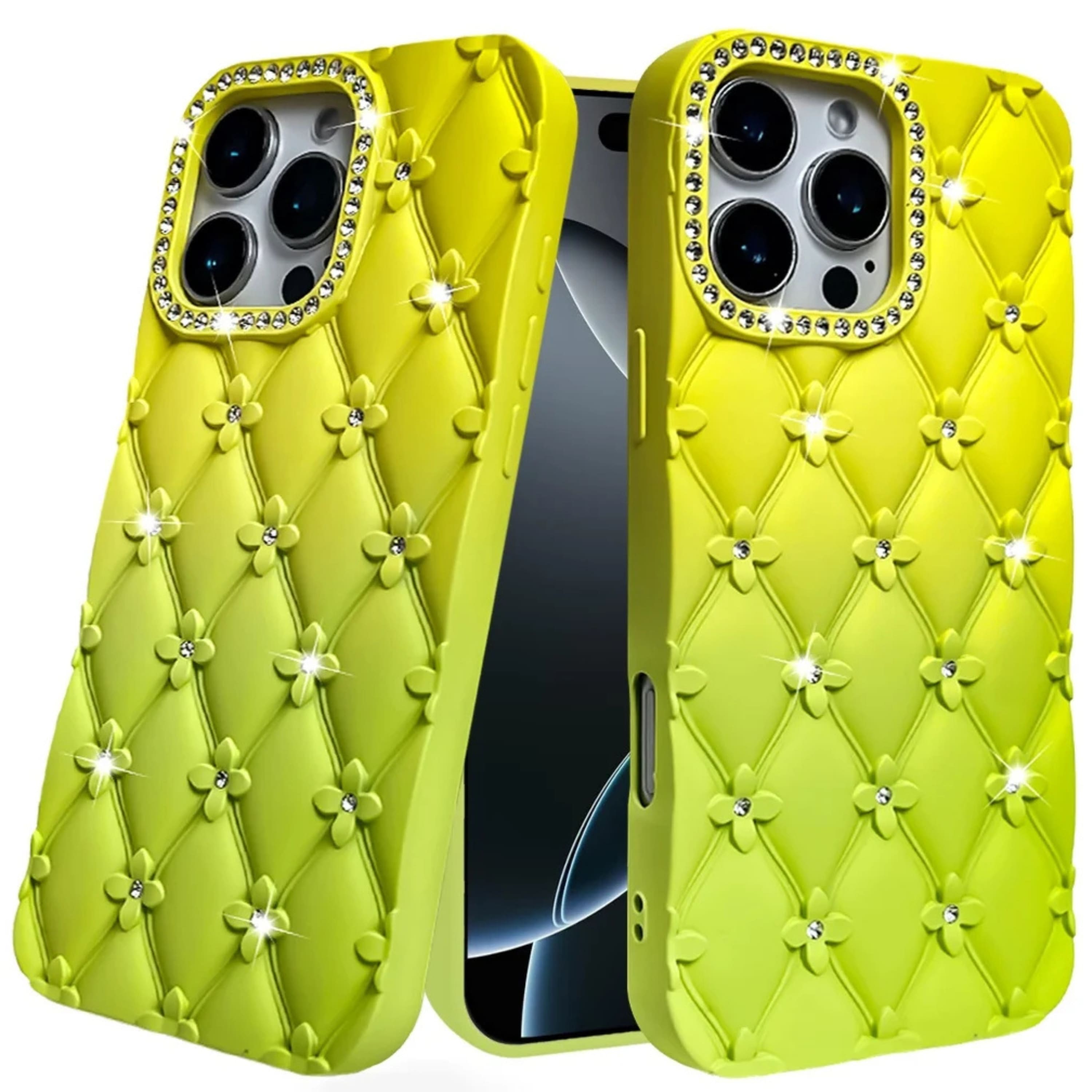 Kitcheniva - Bling Diamond Pattern Padded Case With Tempered Glass For iPhone 16 Pro Max - Yellow price history on PriceWatchPro
