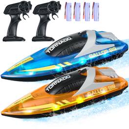 Glintex - RC Boat 2-Pack 2.4GHz Racing Boat with LED Light & 4 Batteries, Waterproof Pool Lake Toy Gift for Kids & Adults