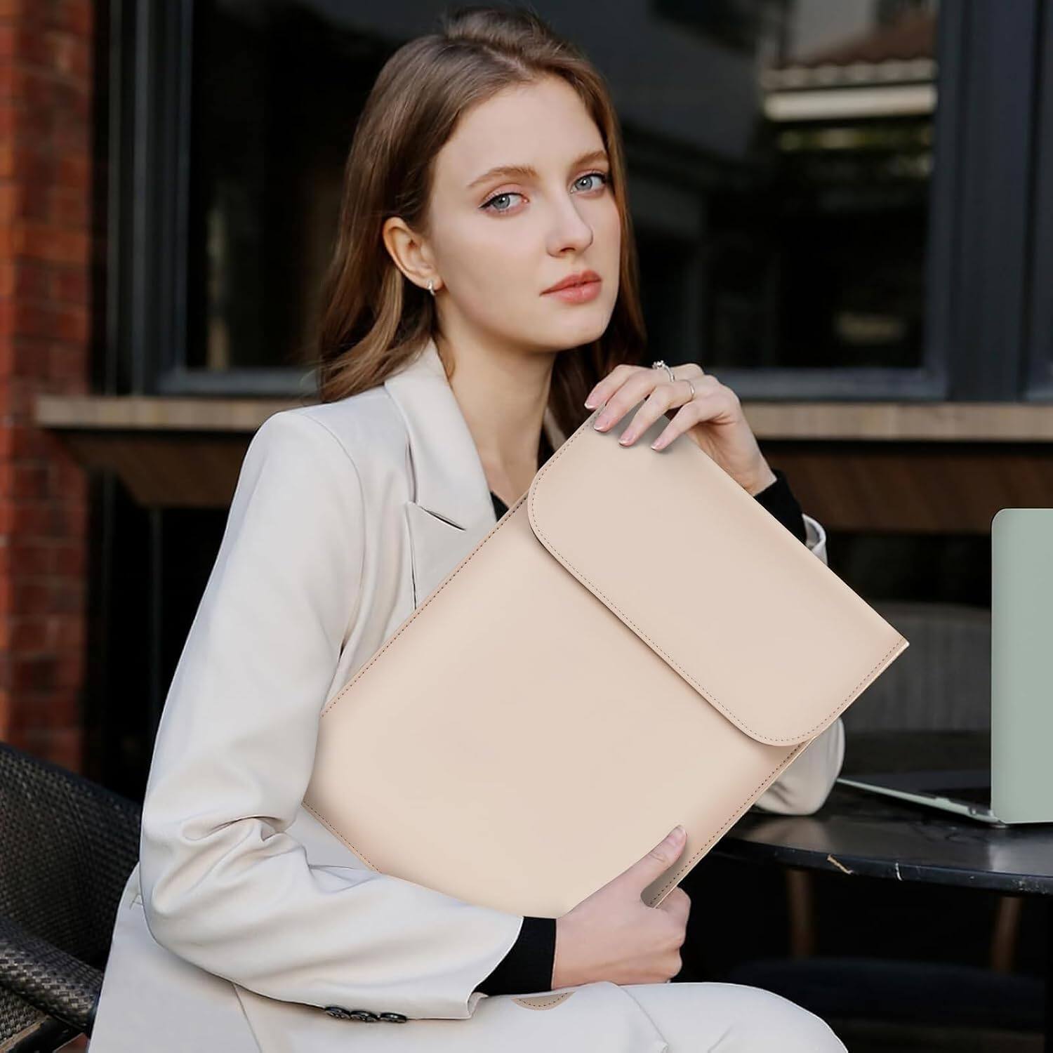 Alt View 2. mosiso - Faux Suede Leather Laptop Sleeve Case 13.3 Inch with Accessory Pouch for MacBook Neo 13 / Air Pro 13 14 M5 M4 M3 M2 M1 - Apricot.