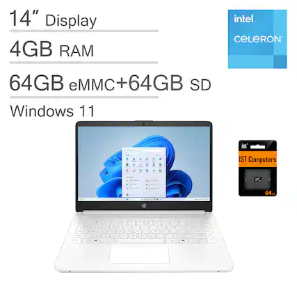 14" Display
4GB RAM
64GB eMMC+64GB SD
Windows 11
Intel Celeron
IST Computers