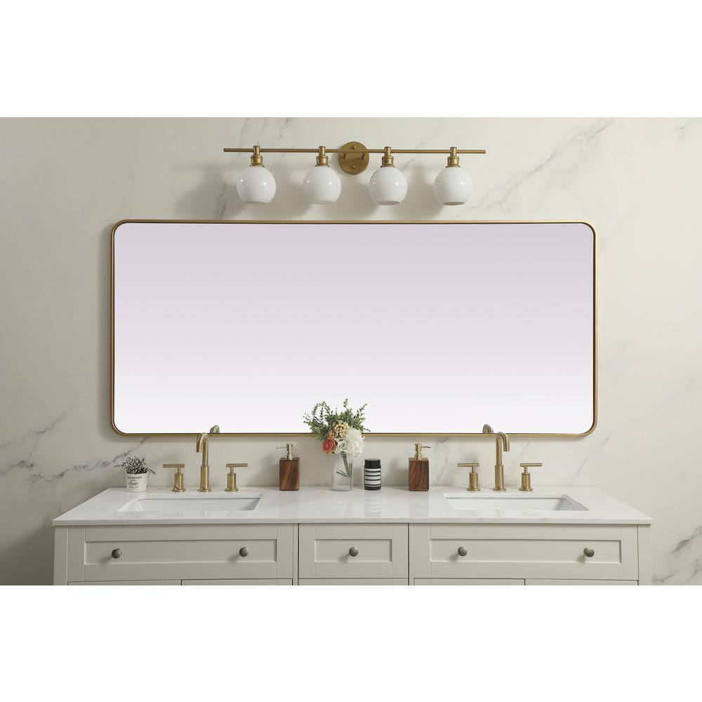 Alt View 8. Elegant Decor - Soft Corner Metal Rectangle Mirror 32x72 Inch in Brass - Brass.