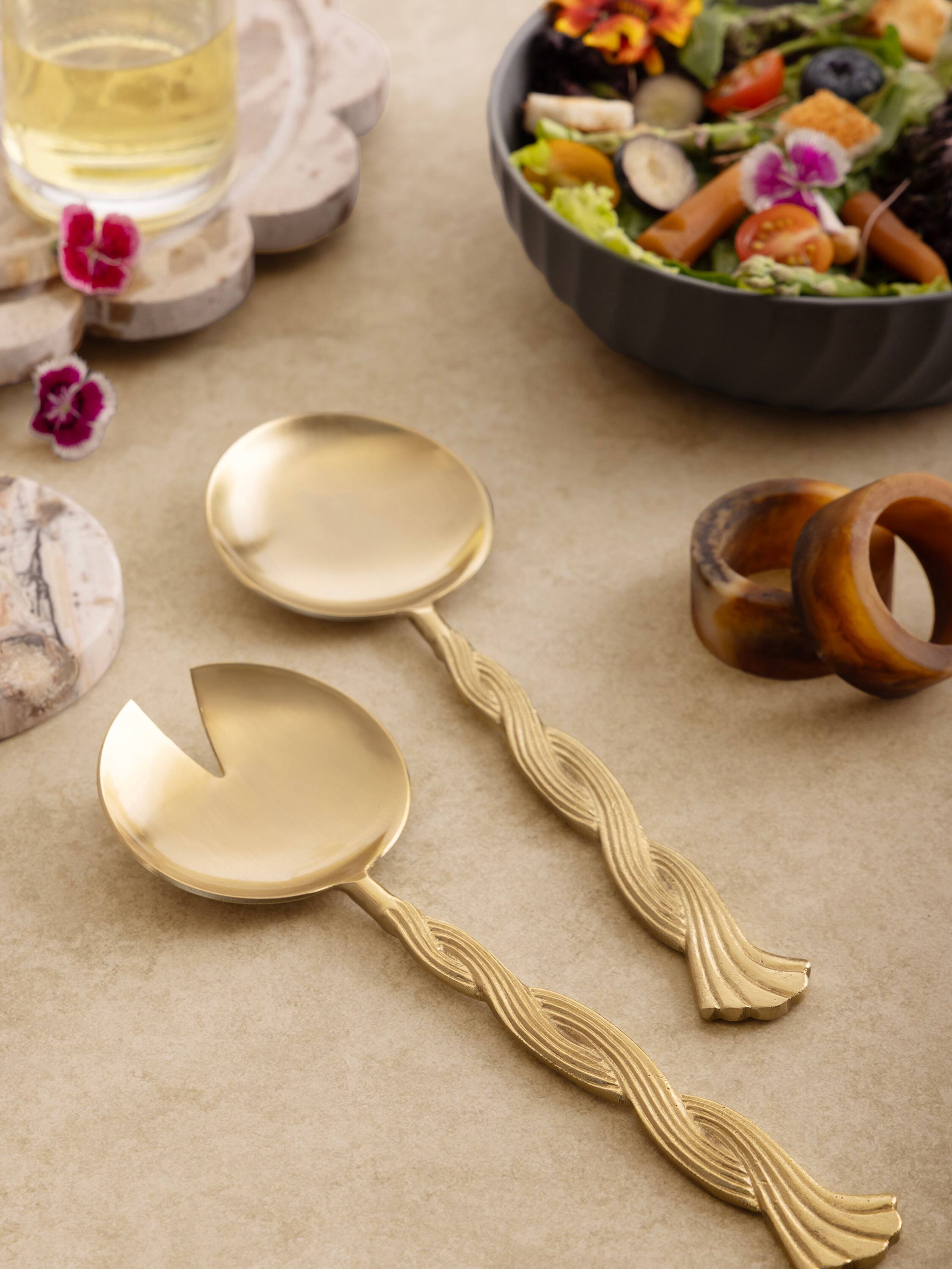 Angle. GAURI KOHLI - Santiago Salad Servers - Matte gold.