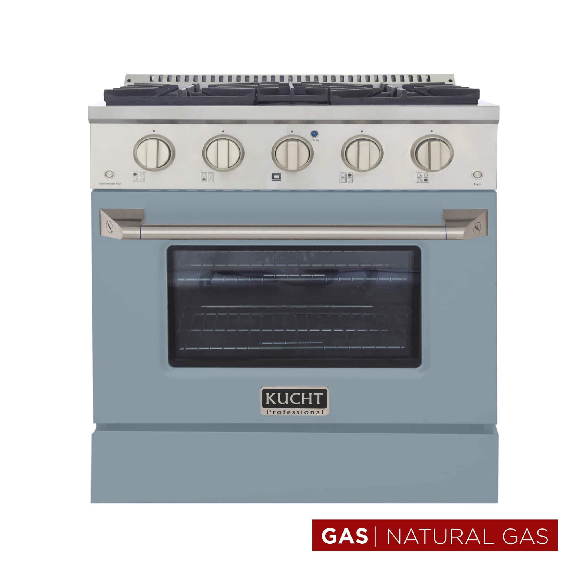 Kucht - 30 in. 4.2 cu. ft. Natural Gas Range with Sealed Burners and Convection Oven in Light Blue - Light Blue