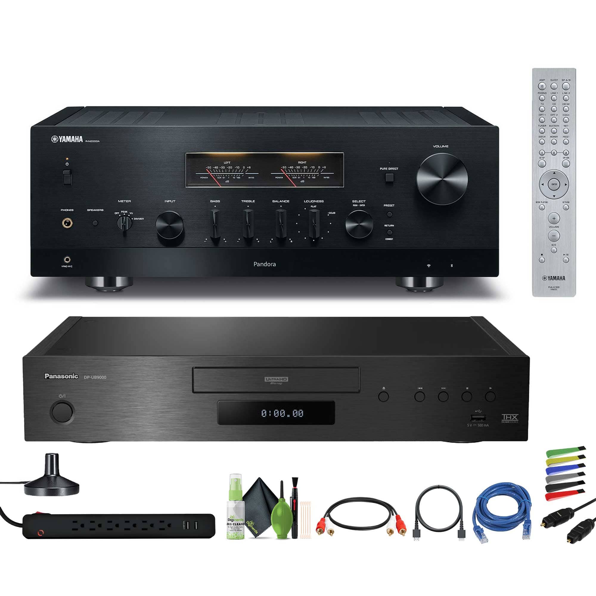 Yamaha - R-N2000A 2.1-Channel Network Stereo Receiver (Black), Panasonic DP-UB9000 HDR UHD 4K Network Blu-ray Disc Player,
