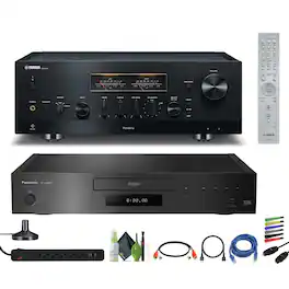 Yamaha - R-N2000A 2.1-Channel Network Stereo Receiver (Black), Panasonic DP-UB9000 HDR UHD 4K Network Blu-ray Disc Player,