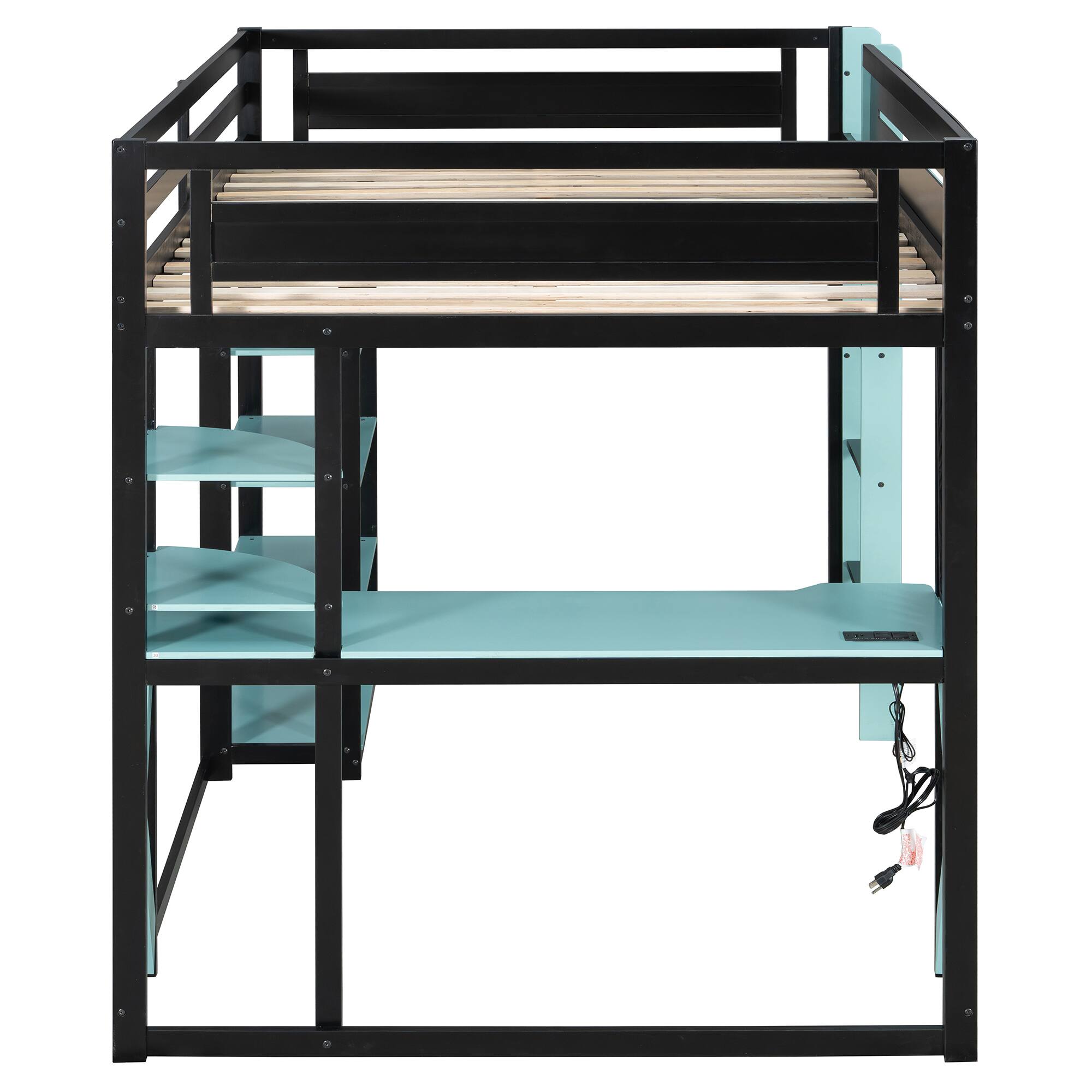 Alt View 2. Anysun - Full Size Wood Loft Bed with Desk, Shelves, Power Outlet & USB/Type-C Ports, and RGB Light - Blue.