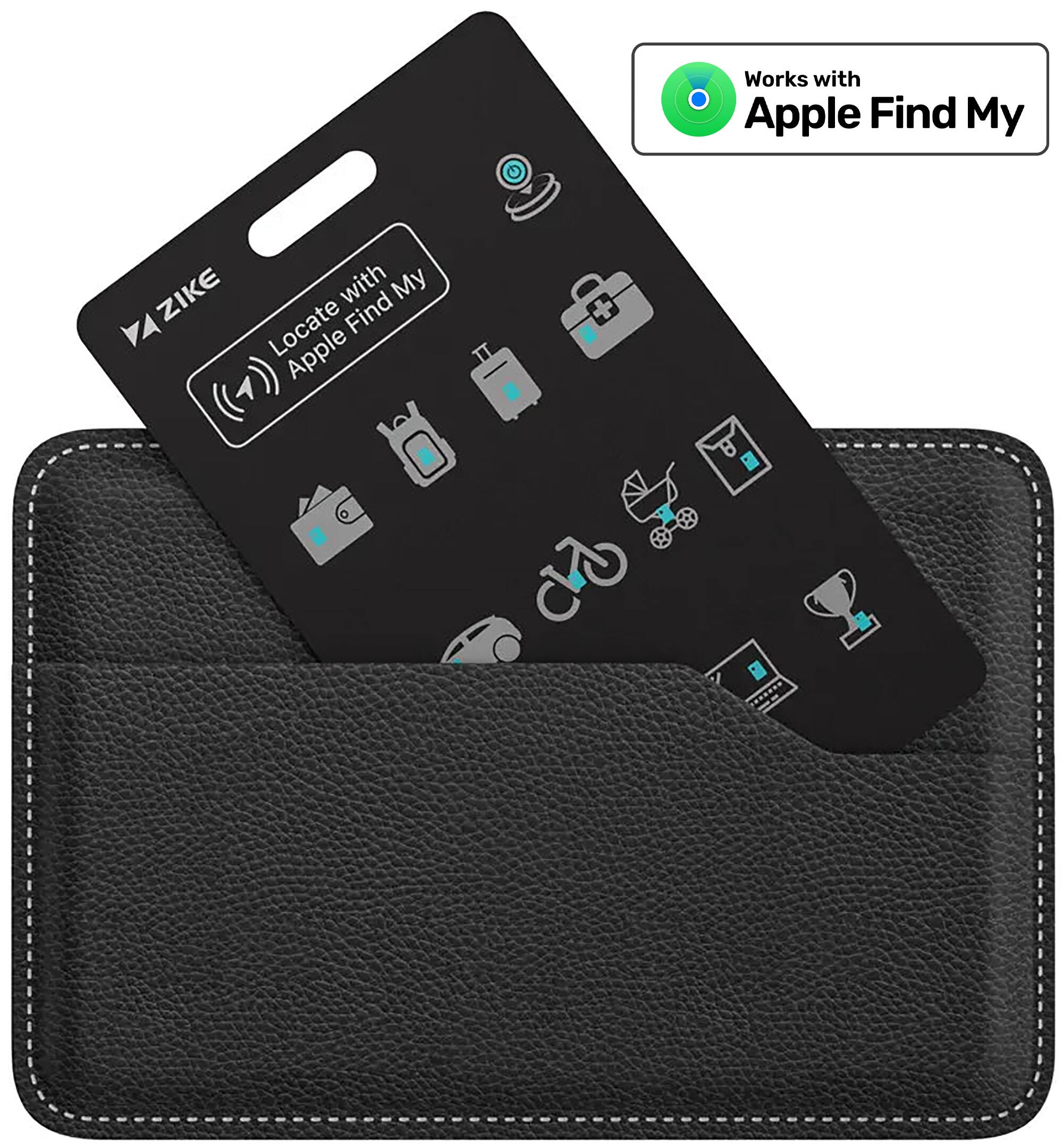 Zike - Apple Find My Certified SmartCard, Slim Wallet Tracker, IPX7 Waterproof, Wireless Rechargeable Bluetooth Item Finder - Black