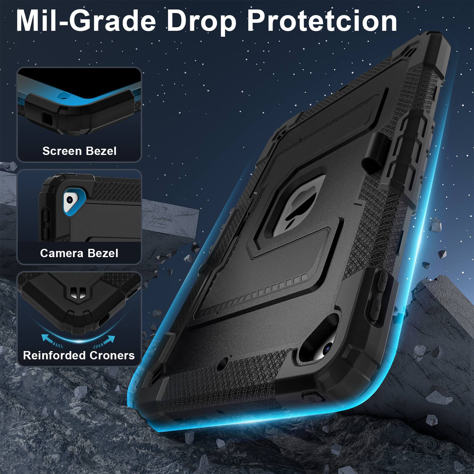 Mil-Grade Drop Protection Screen Bezel Camera Bezel 4 Reinforced Corners