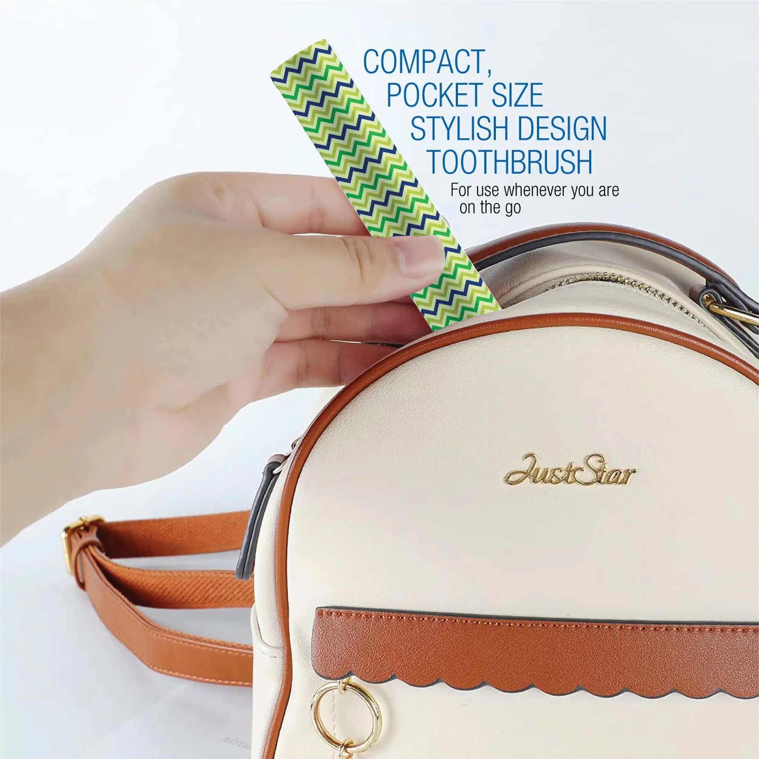 COMPACT, POCKET SIZE STYLISH DESIGN TOOTHBRUSH  
For use whenever you are on the go  

JustStar