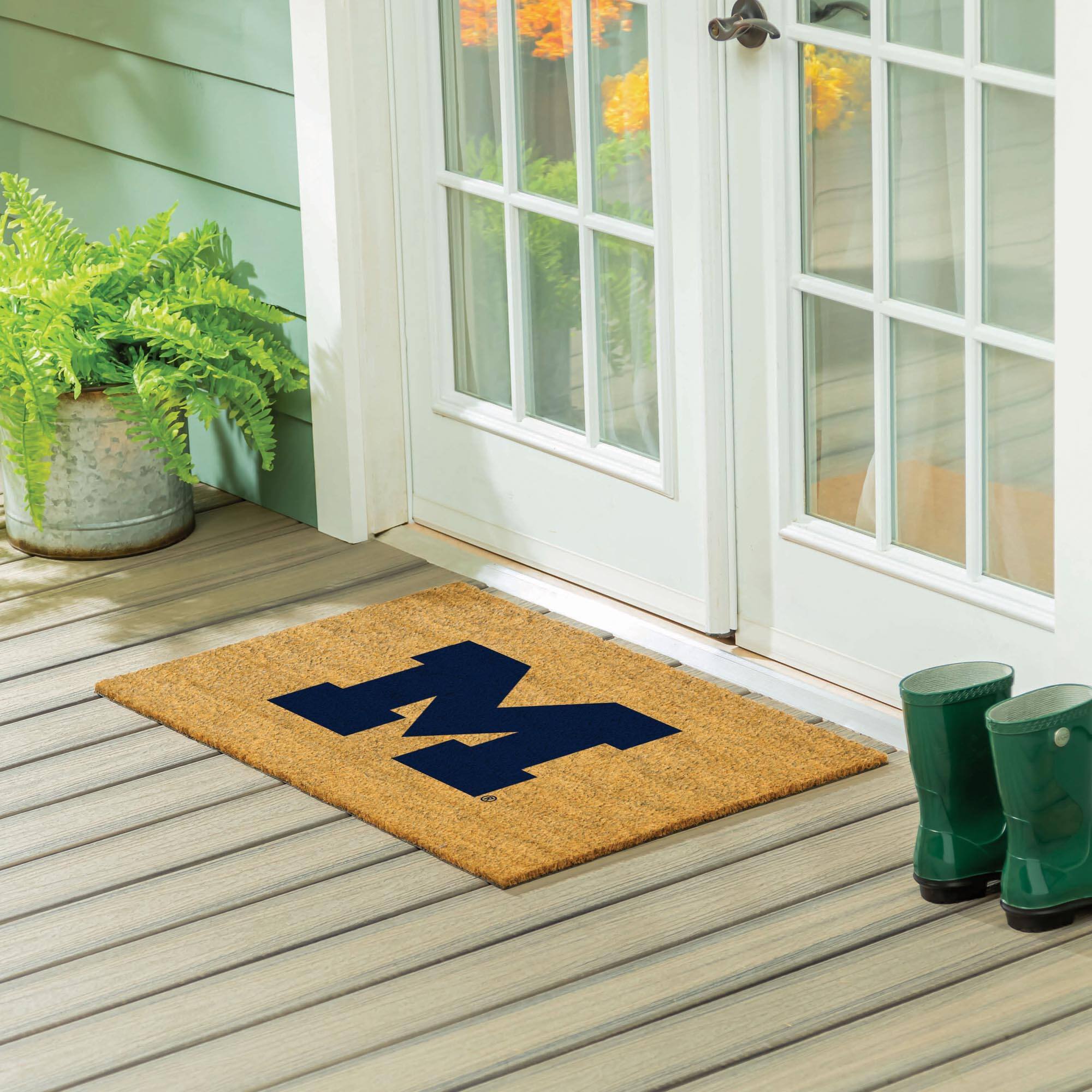 Alt View 1. Evergreen Enterprises - Michigan Wolverines 24" x 36" Outdoor Team Logo Coir Mat - Brown.