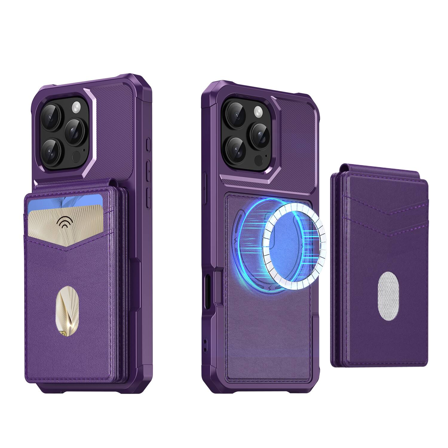 Angle. Dteck - For Apple iPhone 16 Pro Max 2-in-1 Magnetic Leather Flip Stand Wallet Case RFID Blocking Detachable Card Holder - Purple.