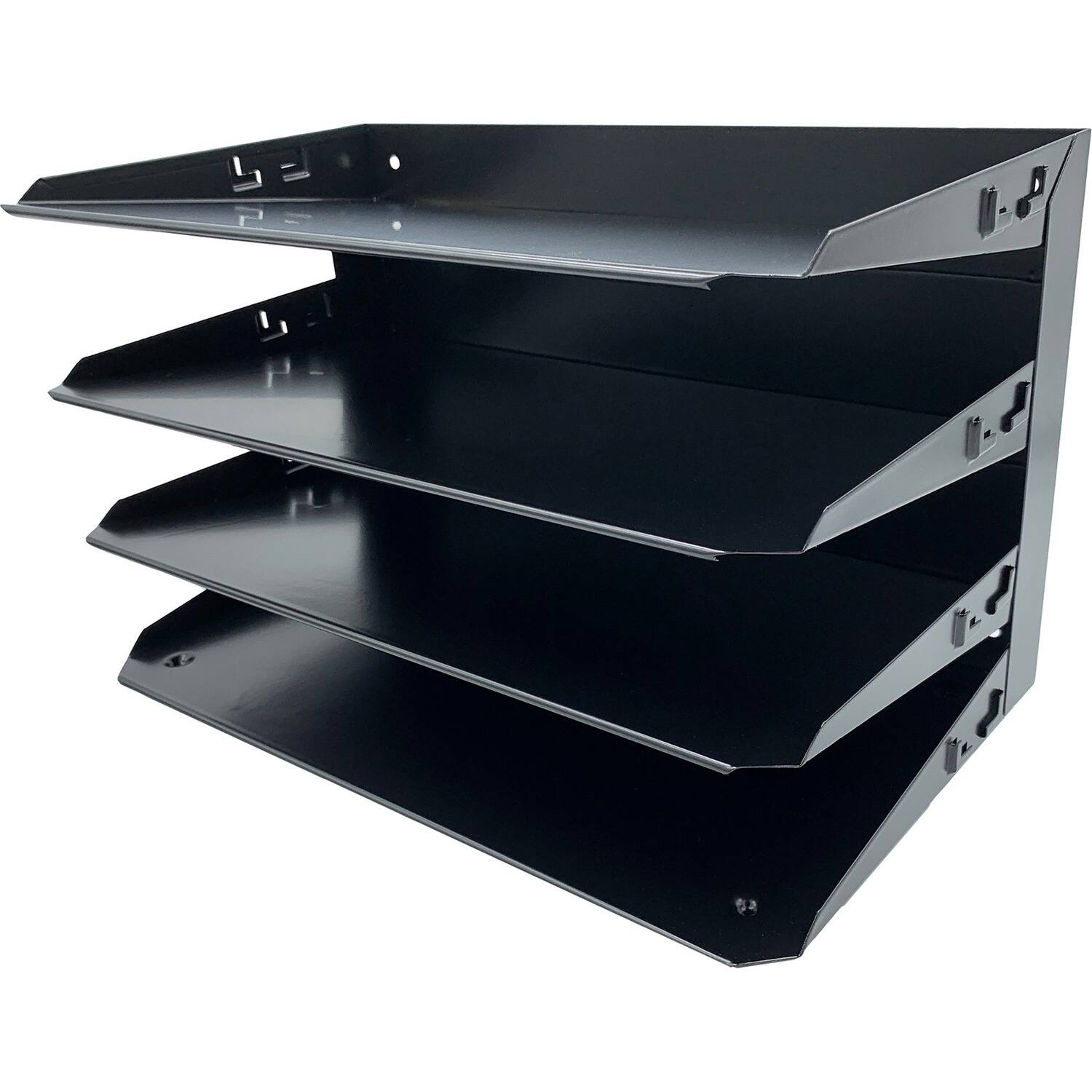 Front. Huron - Huron Horizontal Slots Desk Organizer 4 Compartment Horizontal 15" x 9.25" x 8.60" Durable Black Steel - Black.